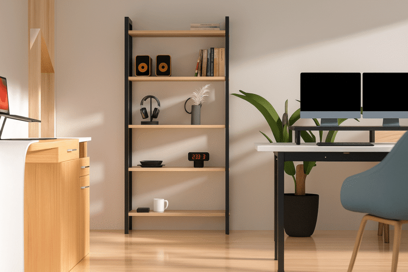 Five Tiered Shelf Unit – Modern Black Metal & Wood