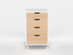 Furnotix white 4 drawer storage trolley with light wood face on casters.