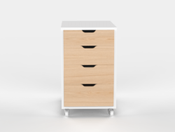 Furnotix white 4 drawer storage trolley with light wood face on casters.