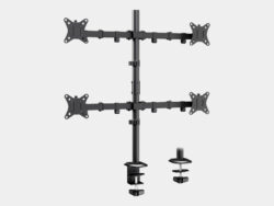 Furnotix quad monitor stand with black steel arms for 4 screens.